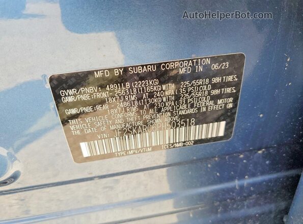 JF2SKARC6PH503518 2023 SUBARU FORESTER Синий Вид наклейки с VIN-кодом