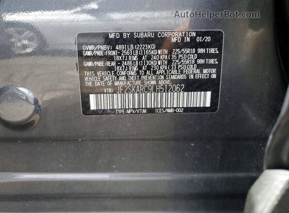 JF2SKARC9LH512062 2020 SUBARU FORESTER Gray ძრავის განყოფილების ხედი