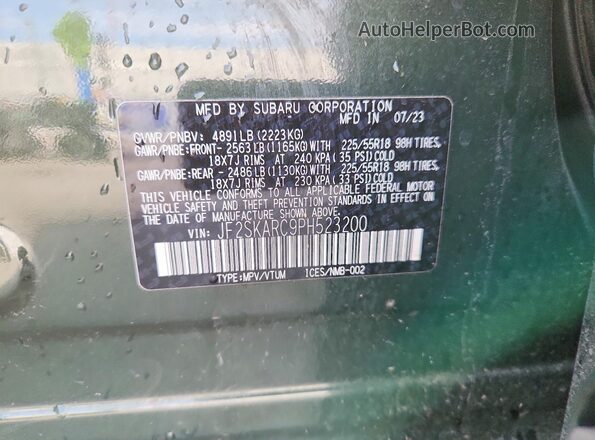 JF2SKARC9PH523200 2023 SUBARU FORESTER Green Vista interior de 360 grados