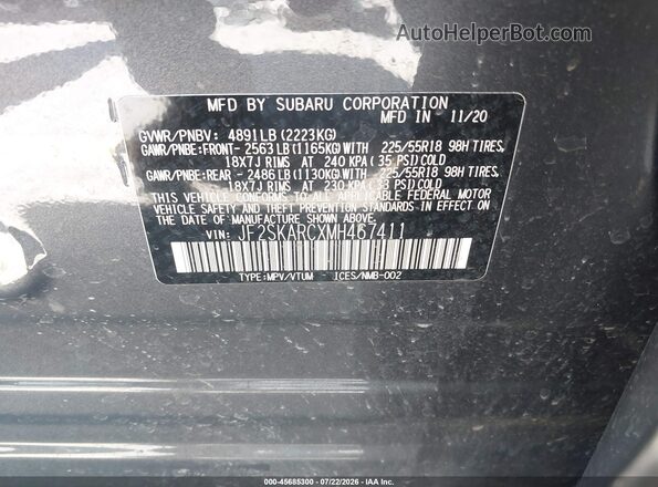 JF2SKARCXMH467411 2021 SUBARU FORESTER Серый Вид подкапотного пространства