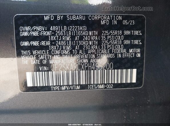 JF2SKARCXPH495200 2023 SUBARU FORESTER Black Vista del compartimento del motor
