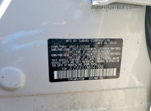 JF2SKASC0MH547536 2021 SUBARU FORESTER White Widok wnętrza 360 stopni