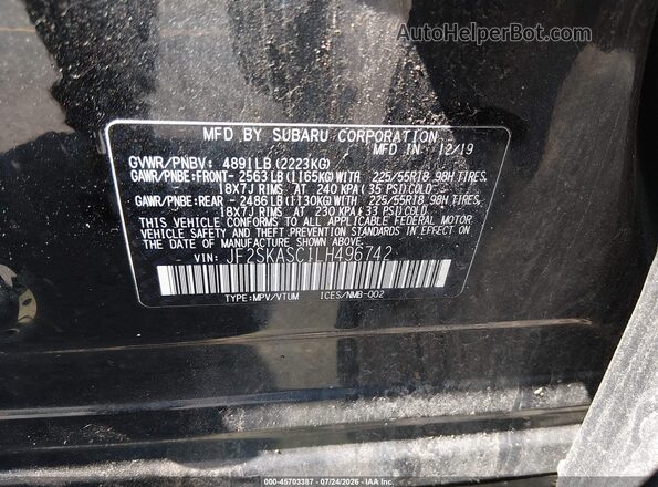 JF2SKASC1LH496742 2020 SUBARU FORESTER Black ძრავის განყოფილების ხედი