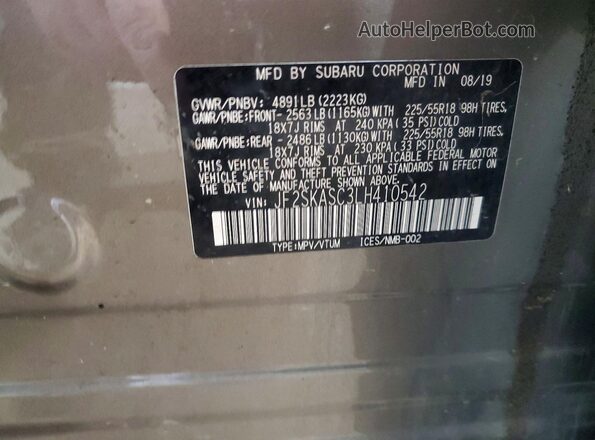 JF2SKASC3LH410542 2020 SUBARU FORESTER Tan Вид наклейки з VIN-кодом