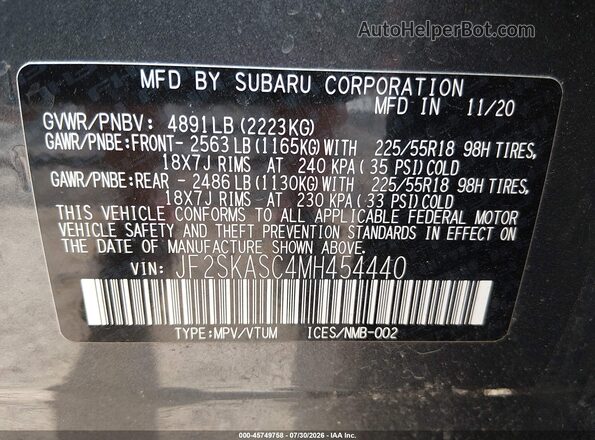 JF2SKASC4MH454440 2021 SUBARU FORESTER Серый Вид подкапотного пространства