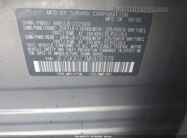 JF2SKASC7MH406379 2021 SUBARU FORESTER Brown Vista del compartimento del motor