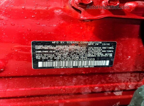 JF2SKASC9KH486569 2019 SUBARU FORESTER Red VIN կոդի պիտակի տեսք