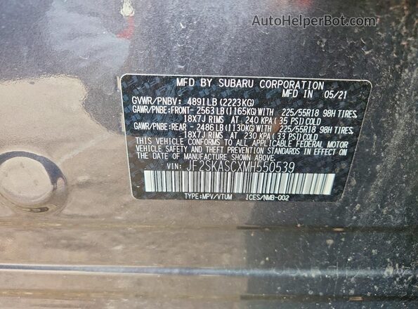 JF2SKASCXMH550539 2021 SUBARU FORESTER Gray Vista de la etiqueta del VIN