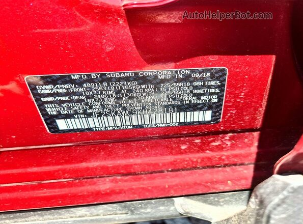 JF2SKAWC9KH428181 2019 SUBARU FORESTER Red Widok naklejki z numerem VIN