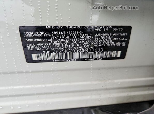 JF2SKAXC6MH417883 2021 SUBARU FORESTER White VIN sticker view