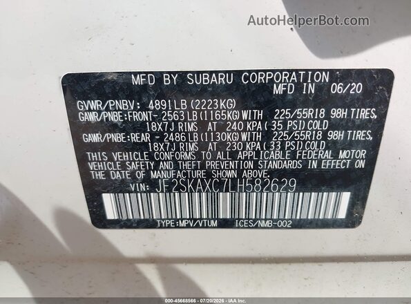 JF2SKAXC7LH582629 2020 SUBARU FORESTER White Շարժիչի բաժամունքի տեսք