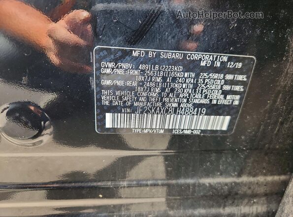 JF2SKAXC8LH488419 2020 SUBARU FORESTER Black VIN sticker view