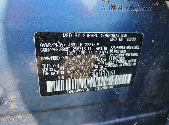 JF2SKAXC8MH437861 2021 SUBARU FORESTER Blue Engine compartment view