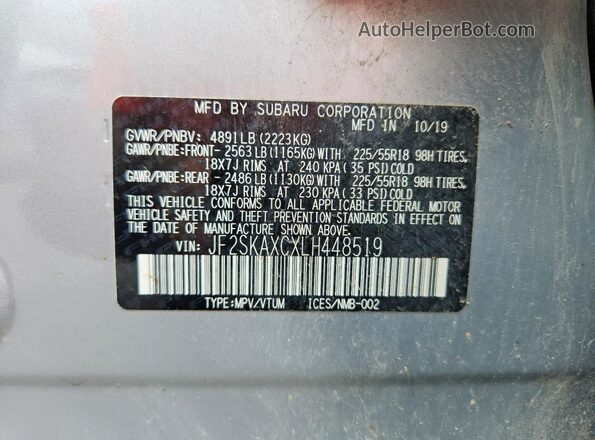 JF2SKAXCXLH448519 2020 SUBARU FORESTER Silver Вид наклейки з VIN-кодом