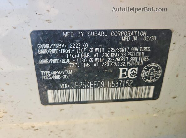 JF2SKEFC9LH537152 2020 SUBARU FORESTER White Widok naklejki z numerem VIN