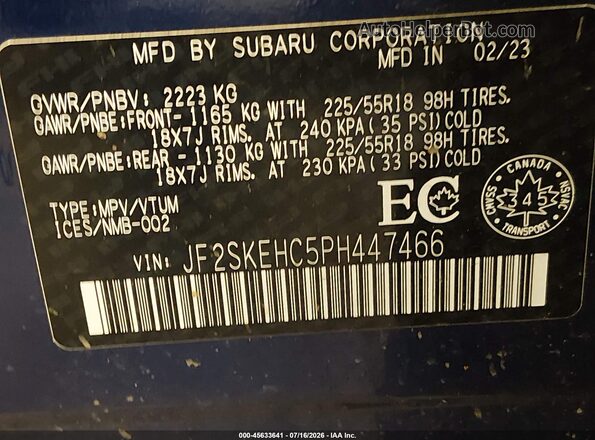 JF2SKEHC5PH447466 2023 SUBARU FORESTER Blue Widok komory silnika