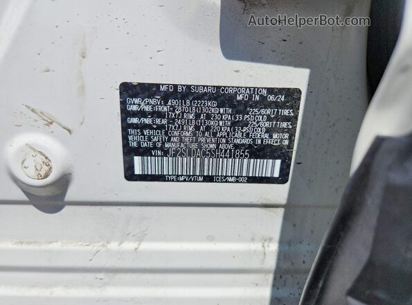 JF2SLDAC5SH441855 2025 SUBARU FORESTER White VIN կոդի պիտակի տեսք