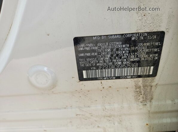 JF2SLDAC9SH525368 2025 SUBARU FORESTER White Widok wnętrza 360 stopni