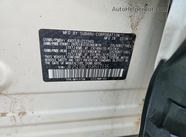 JF2SLDBC3SH517135 2025 SUBARU FORESTER Белый Вид наклейки с VIN-кодом