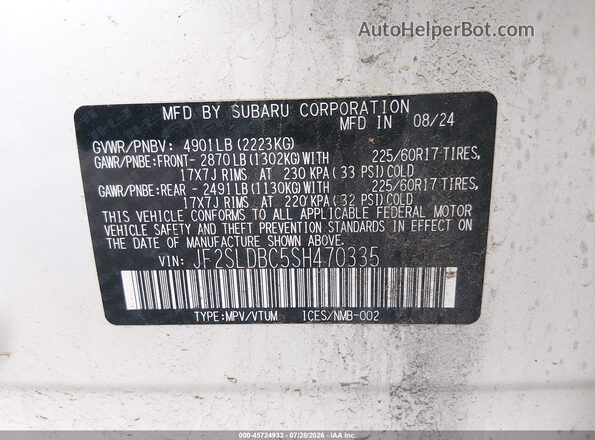 JF2SLDBC5SH470335 2025 SUBARU FORESTER Белый Вид подкапотного пространства