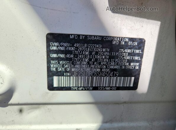 JF2SLDBC6SH450479 2025 SUBARU FORESTER White Widok naklejki z numerem VIN
