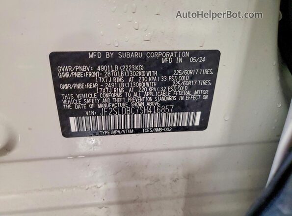 JF2SLDBC7SH416857 2025 SUBARU FORESTER White 360 interior view
