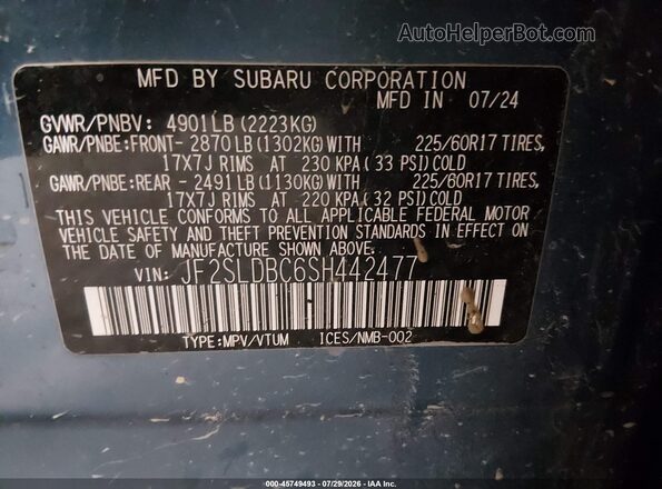 JF2SLDBC6SH442477 2025 SUBARU FORESTER Blue Вид підкапотного простору