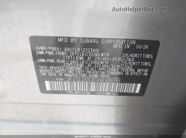 JF2SLDDC4SH498656 2025 SUBARU FORESTER Silver Engine compartment view