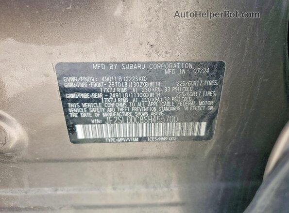 JF2SLDDC8SH455700 2025 SUBARU FORESTER Gray Vista de la etiqueta del VIN