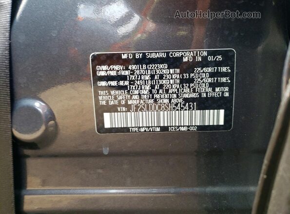 JF2SLDDC8SH545431 2025 SUBARU FORESTER Gray VIN sticker view