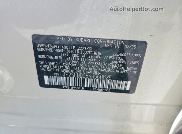 JF2SLDDC8SH560625 2025 SUBARU FORESTER White Вид наклейки з VIN-кодом