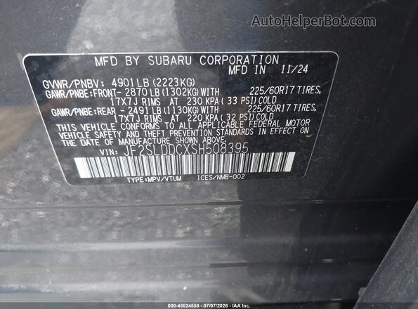 JF2SLDDCXSH508395 2025 SUBARU FORESTER Gray Вид підкапотного простору