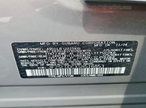 JF2SLDDCXSH516853 2025 SUBARU FORESTER Серебряный Панорамный вид салона 360°