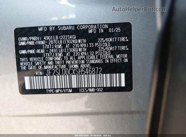 JF2SLDDCXSH546872 2025 SUBARU FORESTER Light Blue Engine compartment view