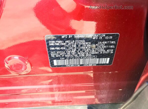 JF2SLDDCXSH566751 2025 SUBARU FORESTER Burgundy VIN sticker view