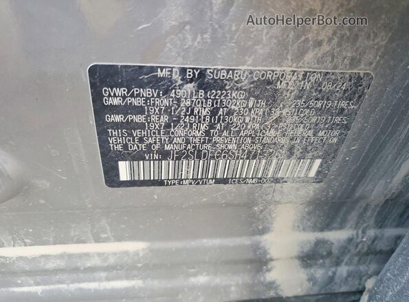 JF2SLDFC6SH471326 2025 SUBARU FORESTER Gray Вид наклейки з VIN-кодом