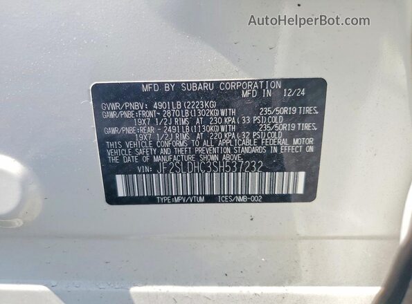 JF2SLDHC3SH537232 2025 SUBARU FORESTER White VIN კოდის სტიკერის ხედი