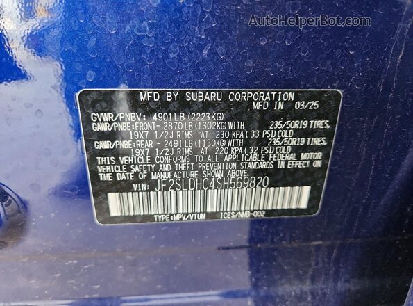 JF2SLDHC4SH569820 2025 SUBARU FORESTER Blue Widok komory silnika