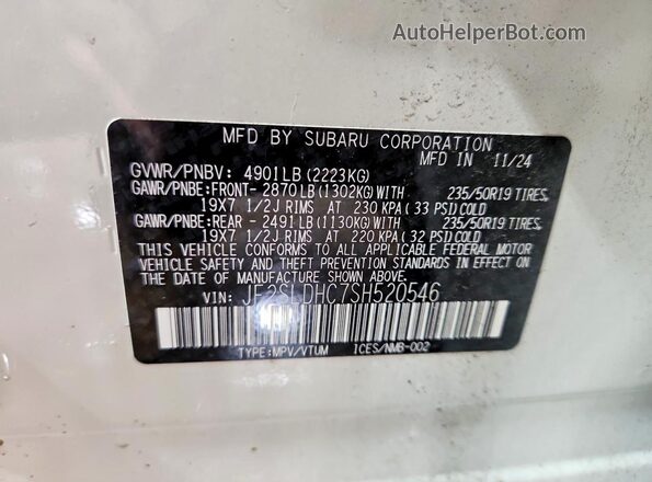 JF2SLDHC7SH520546 2025 SUBARU FORESTER White Vista interior de 360 grados