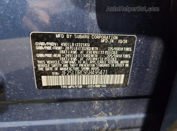 JF2SLDRC9SH495471 2025 SUBARU FORESTER Blue Widok komory silnika