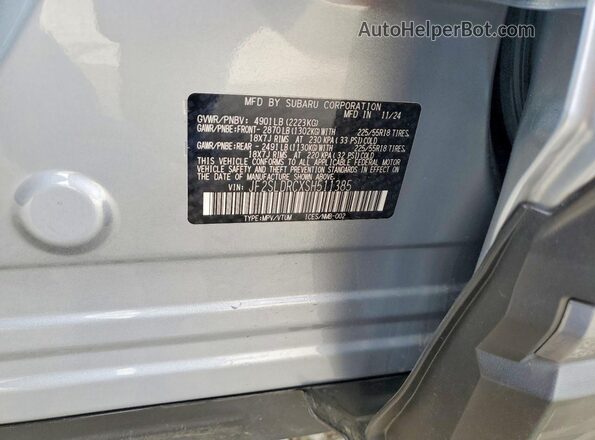 JF2SLDRCXSH511385 2025 SUBARU FORESTER Silver Vista de la etiqueta del VIN