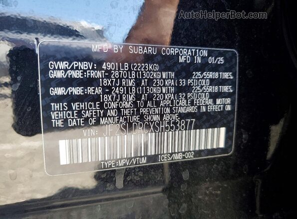 JF2SLDRCXSH553877 2025 SUBARU FORESTER Black Widok naklejki z numerem VIN