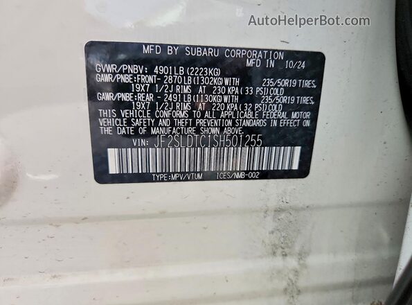 JF2SLDTC1SH501255 2025 SUBARU FORESTER White Widok naklejki z numerem VIN