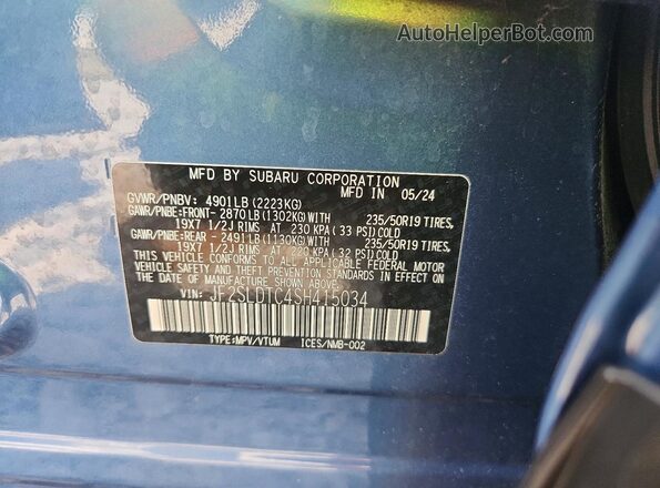 JF2SLDTC4SH415034 2025 SUBARU FORESTER Blue Панорамний вид салону 360°