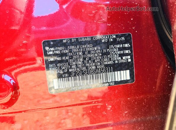 JF2SLSED8SH456311 2025 SUBARU FORESTER Red Вид наклейки з VIN-кодом