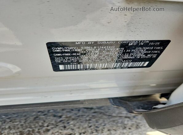 JF2SLSRDXSH450469 2025 SUBARU FORESTER White Widok naklejki z numerem VIN