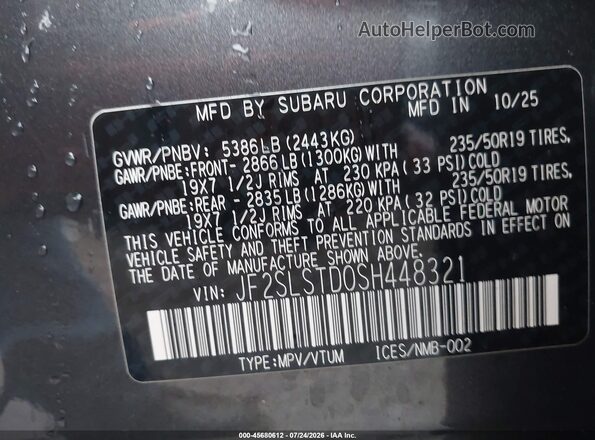 JF2SLSTD0SH448321 2025 SUBARU FORESTER Gray ძრავის განყოფილების ხედი