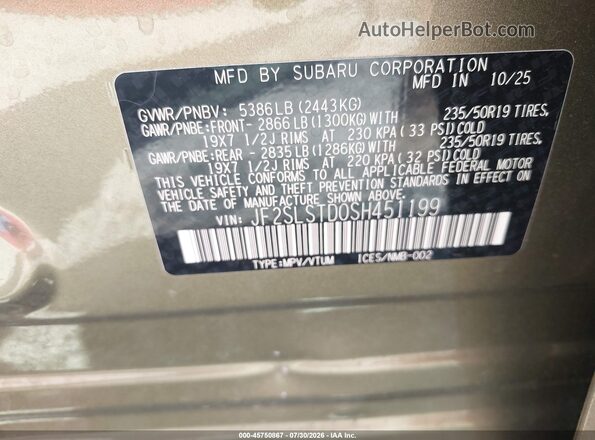 JF2SLSTD0SH451199 2025 SUBARU FORESTER Green Вид підкапотного простору