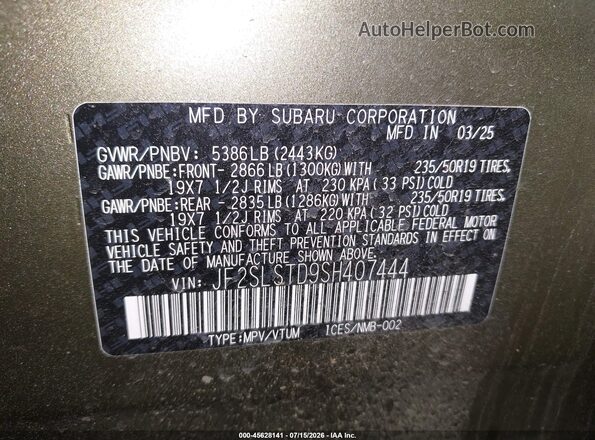 JF2SLSTD9SH407444 2025 SUBARU FORESTER Green Вид підкапотного простору