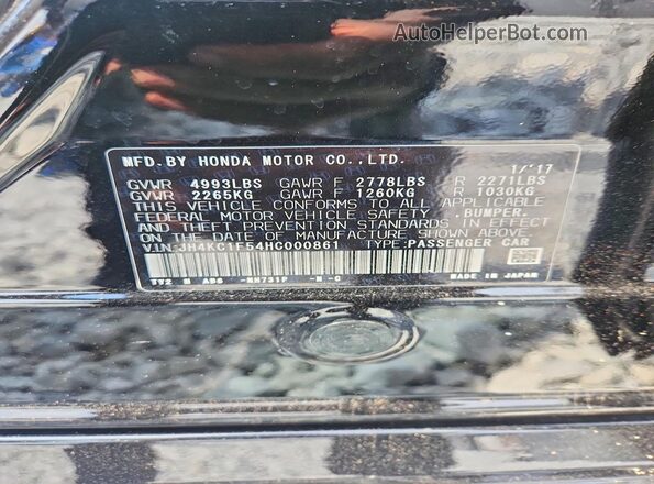 JH4KC1F54HC000861 2017 ACURA RLX Black VIN կոդի պիտակի տեսք